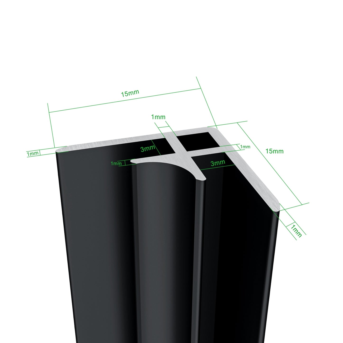 H.210 cm Pannello Doccia ad Angolo Realizzato in Alluminio da 3 mm con Profili Finitura Nero Opaco per Rivestimento Parete Bagno