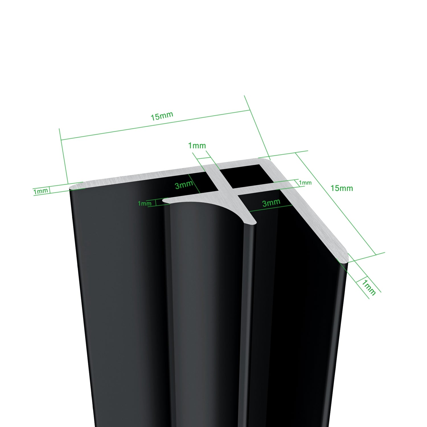H.210 cm Pannello Doccia ad Angolo Realizzato in Alluminio da 3 mm con Profili Finitura Nero Opaco per Rivestimento Parete Bagno