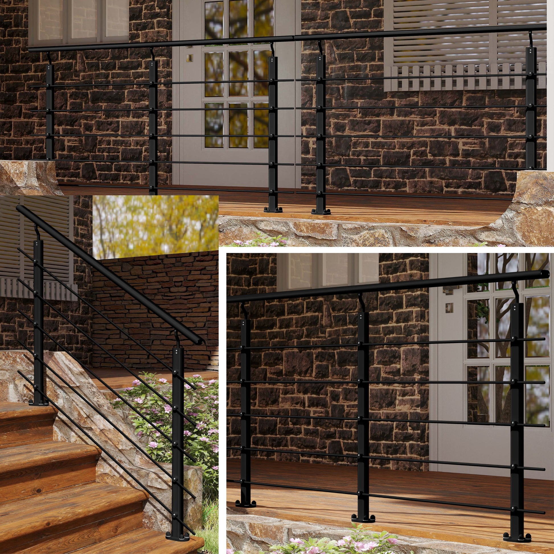Ringhiera Parapetto in Alluminio Argento o Nero Opaco — Disponibile in 3 Misure: L. 100/150/200 cm — Montaggio a Pavimento per Interni ed Esterni#Nero