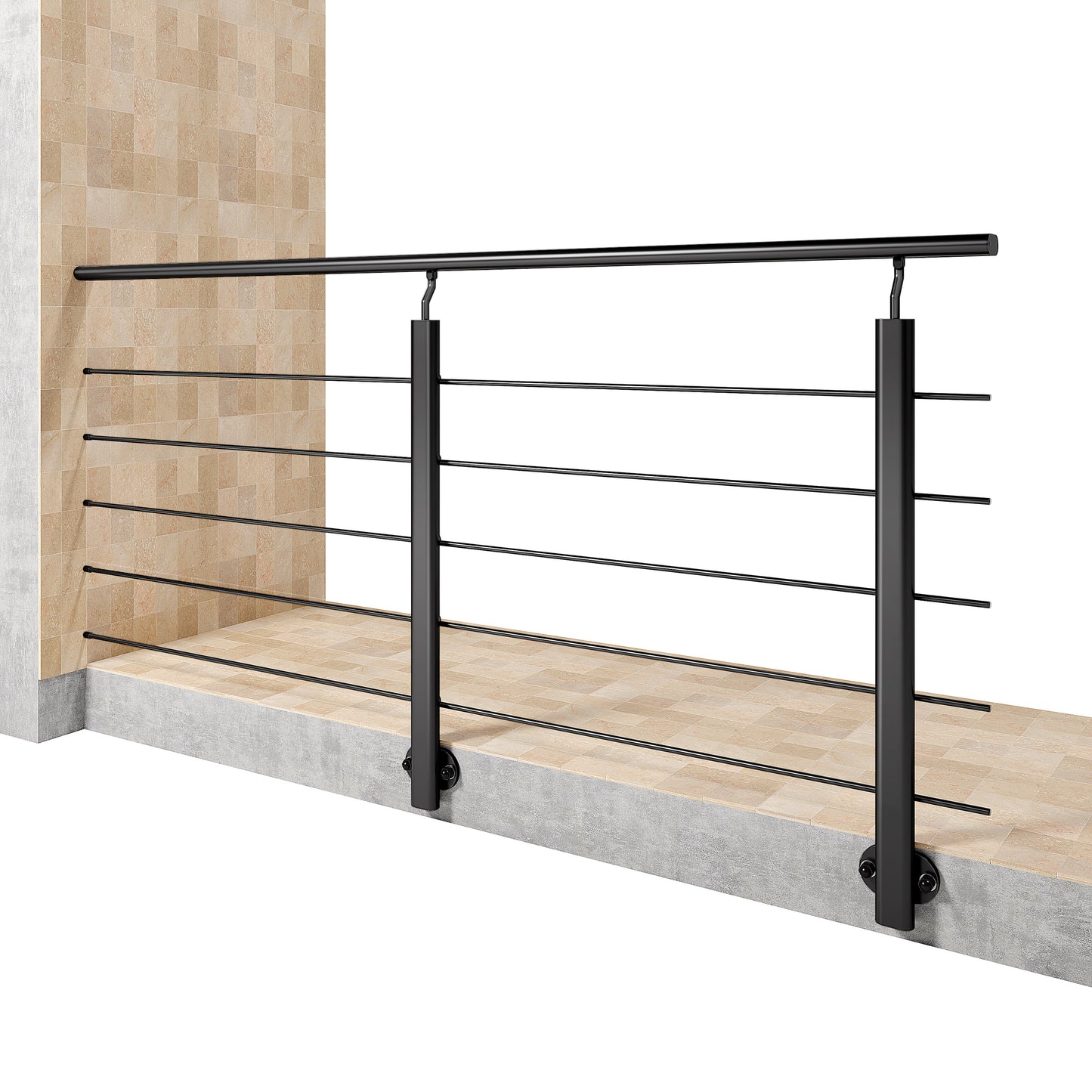 Ringhiera Parapetto in Alluminio Nero Opaco o Argento Opaco L. 100/150/200 cm a Montaggio a Parete, con supporto di collegamento a Parete#Nero