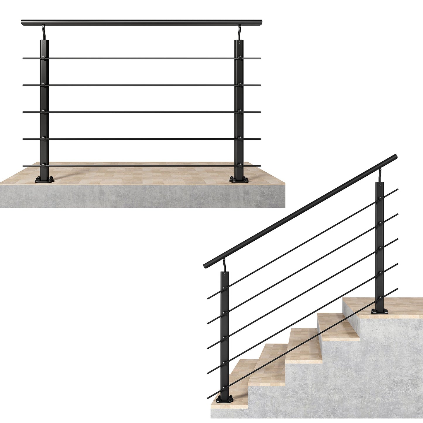 Ringhiera Parapetto in Alluminio Argento o Nero Opaco — Disponibile in 3 Misure: L. 100/150/200 cm — Montaggio a Pavimento per Interni ed Esterni#Nero