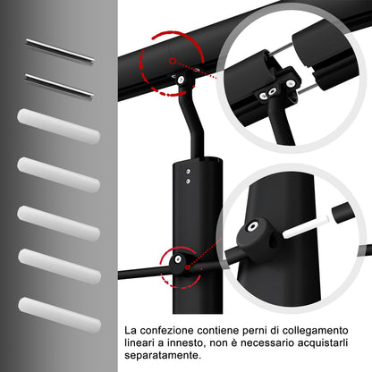 Ringhiera Balaustra in Alluminio Nero Opaco o Argento Opaco L. 100/150/200 cm a Montaggio a Pavimento, con Supporto di Collegamento a Parete#Nero