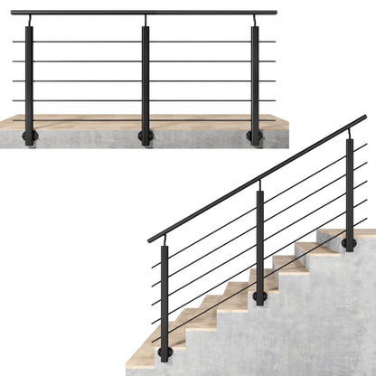 Ringhiera Balaustra in Alluminio Argento Opaco o Nero Opaco L. 100/150/200 cm a Montaggio a Parete, con Supporto di Collegamento a Parete#Nero