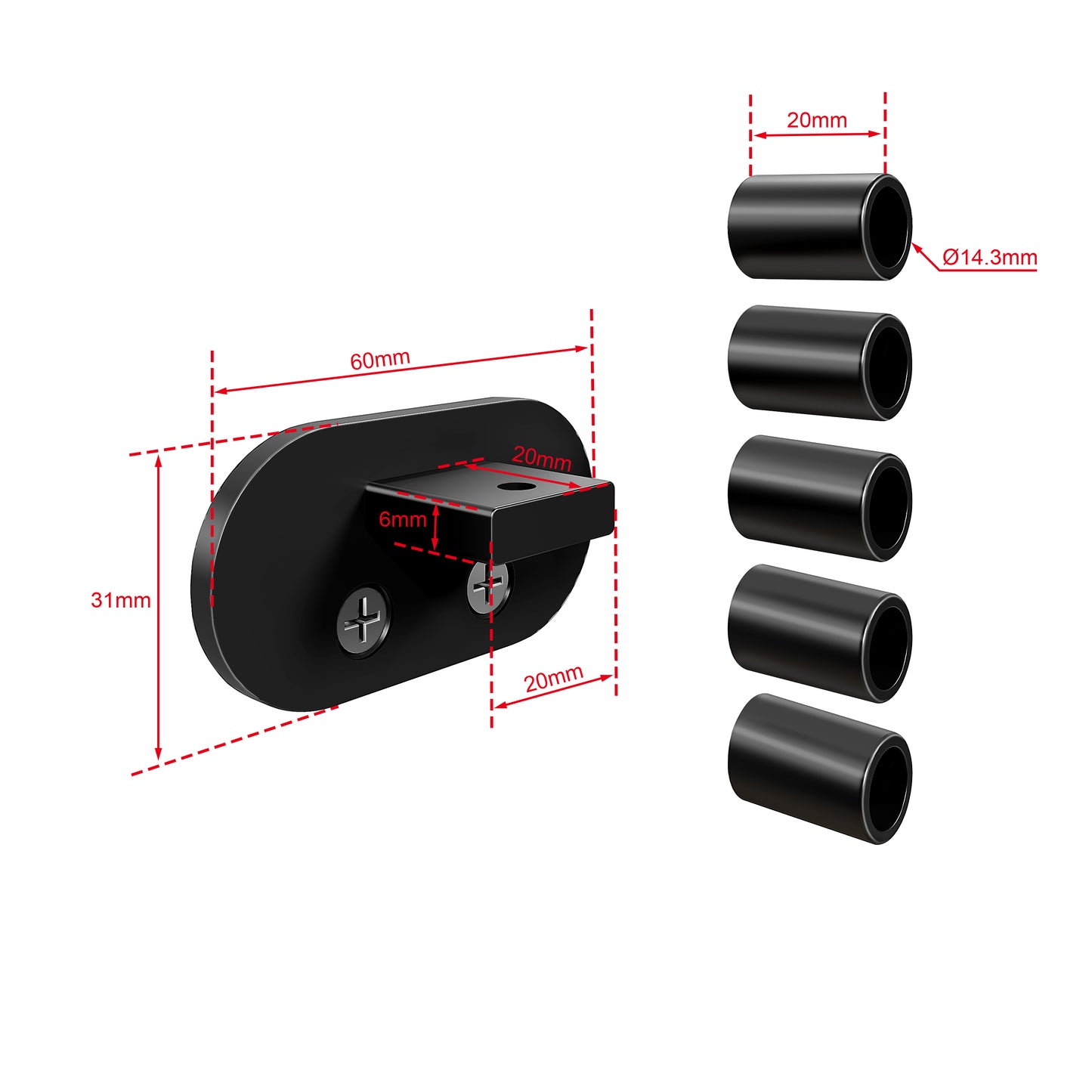 Ringhiera Parapetto in Alluminio Nero Opaco o Argento Opaco L. 100/150/200 cm a Montaggio a Parete, con supporto di collegamento a Parete#Nero