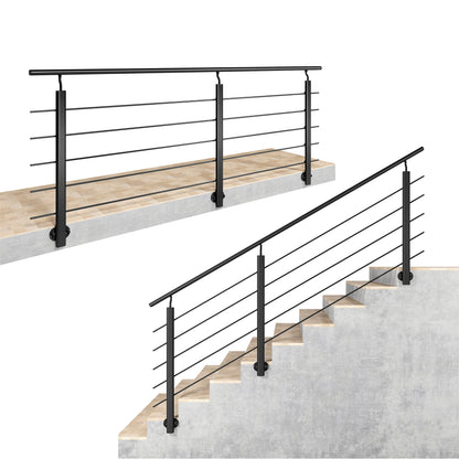 Ringhiera Balaustra in Alluminio Argento Opaco o Nero Opaco L. 100/150/200 cm a Montaggio a Parete, con Supporto di Collegamento a Parete#Nero