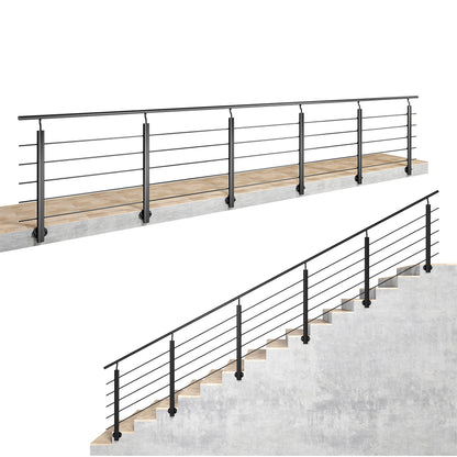 Ringhiera Balaustra in Alluminio Argento Opaco o Nero Opaco L. 100/150/200 cm a Montaggio a Parete, con Supporto di Collegamento a Parete#Nero