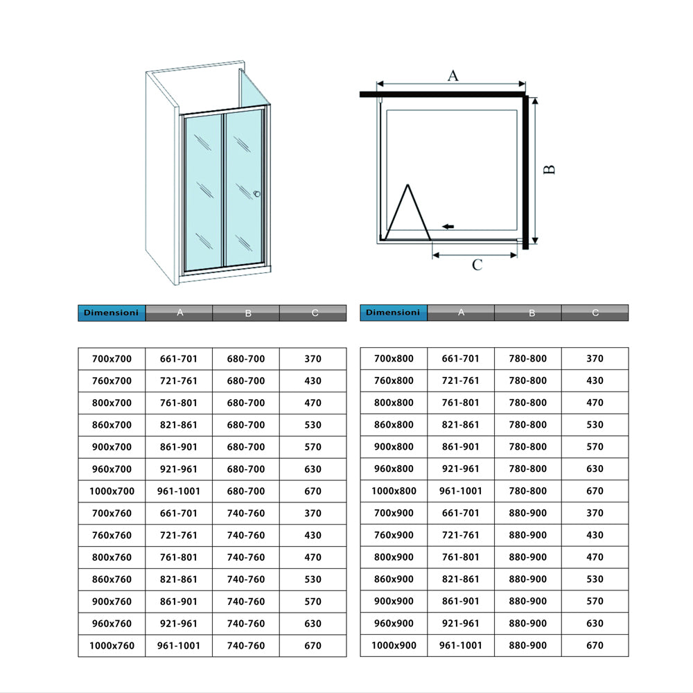 185cm Box Doccia Angolare Porta a Soffietto con Parete Fissa in Vetro Temperato Satinato Opaco 5mm Profilo Cromato Lucido
