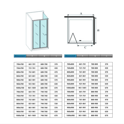 185cm Box Doccia Angolare Porta a Soffietto con Parete Fissa in Vetro Temperato Satinato Opaco 5mm Profilo Cromato Lucido