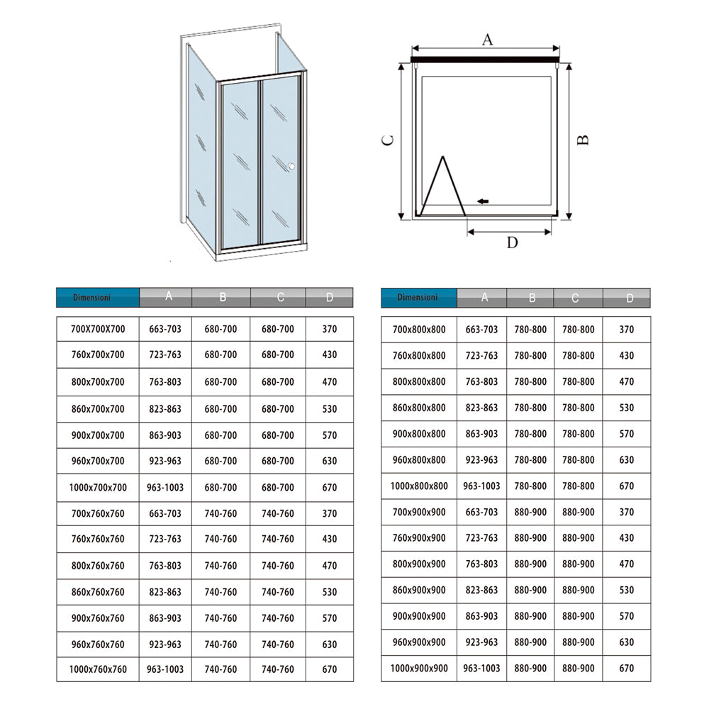 185cm Box Doccia a Tre Lati Porta a Soffietto con Doppia Parete Fissa in Vetro Temperato Satinato Opaco 5mm Profilo Cromato Lucido