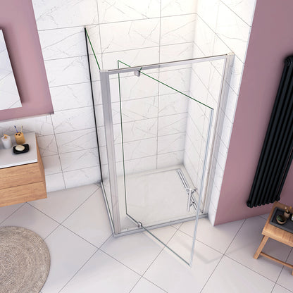 185cm Box Doccia Angolare Porta Girevole Battente con Parete Fissa in Vetro Temperato Trasparente 5mm Profilo Cromo Lucido
