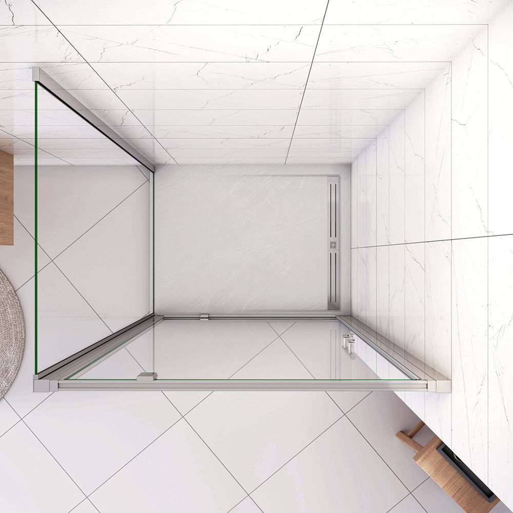 185cm Box Doccia Angolare Porta Girevole Battente con Parete Fissa in Vetro Temperato Trasparente 5mm Profilo Cromo Lucido