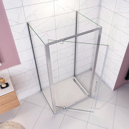 185cm Box Doccia a Tre Lati Porta Girevole Battente con Doppia Parete Fissa Vetro Temperato Trasparente 5mm Profilo Cromo Lucido
