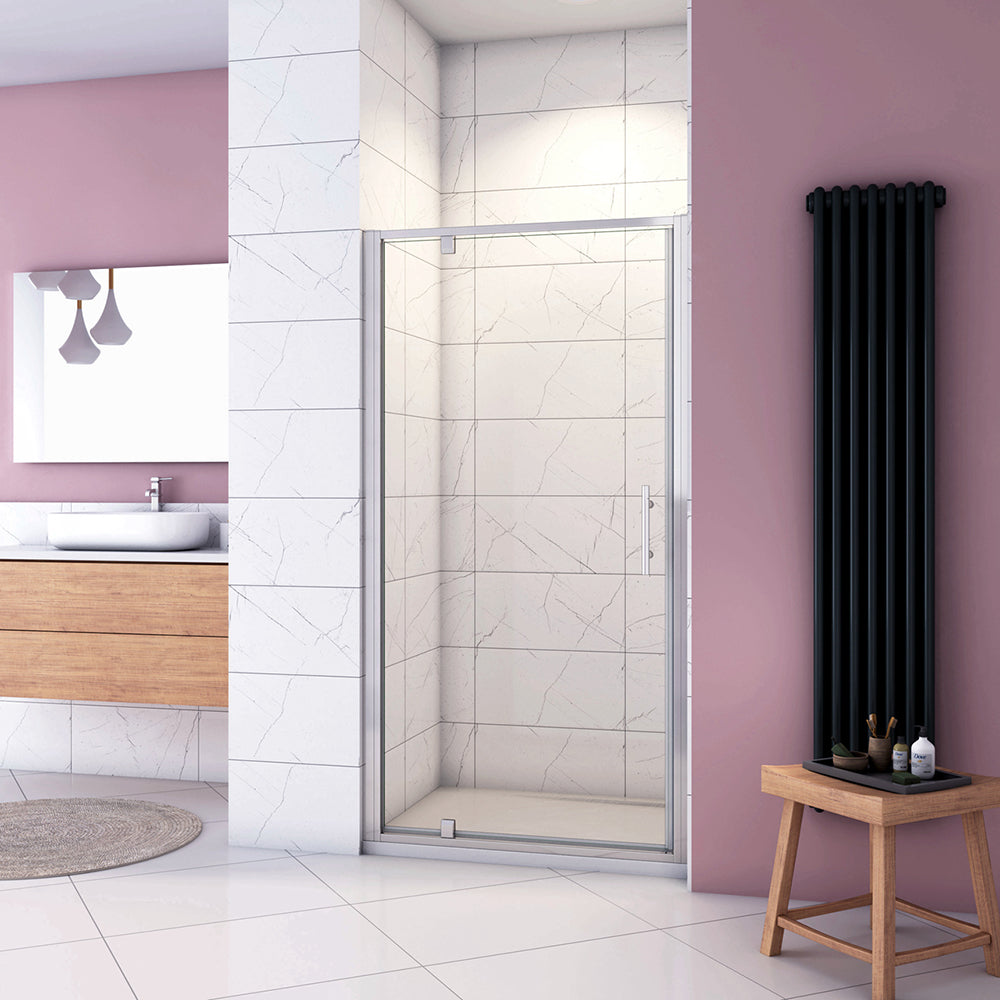 185cm Box Doccia per Nicchia Porta Girevole Battente Vetro Temperato 5 mm Trasparente Profili Cromati Lucidi Misura