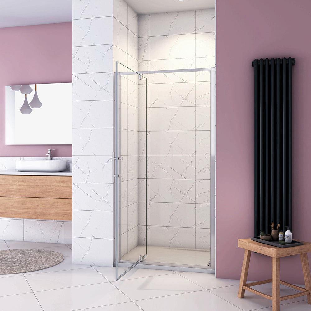 185cm Box Doccia per Nicchia Porta Girevole Battente Vetro Temperato 5 mm Trasparente Profili Cromati Lucidi Misura