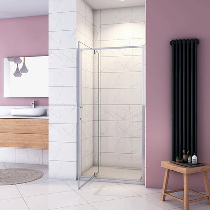 185cm Box Doccia per Nicchia Porta Girevole Battente Vetro Temperato 5 mm Trasparente Profili Cromati Lucidi Misura