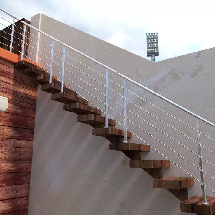 Balaustra Ringhiera Corrimano in acciaio inox spazzolato 5 barre trasversali