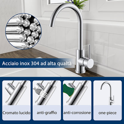 Rubinetto da Cucina, Miscelatore Monocomando per Lavello, Miscelatore Monocomando per Lavello in Acciaio Inox, Ruotabile di 360°