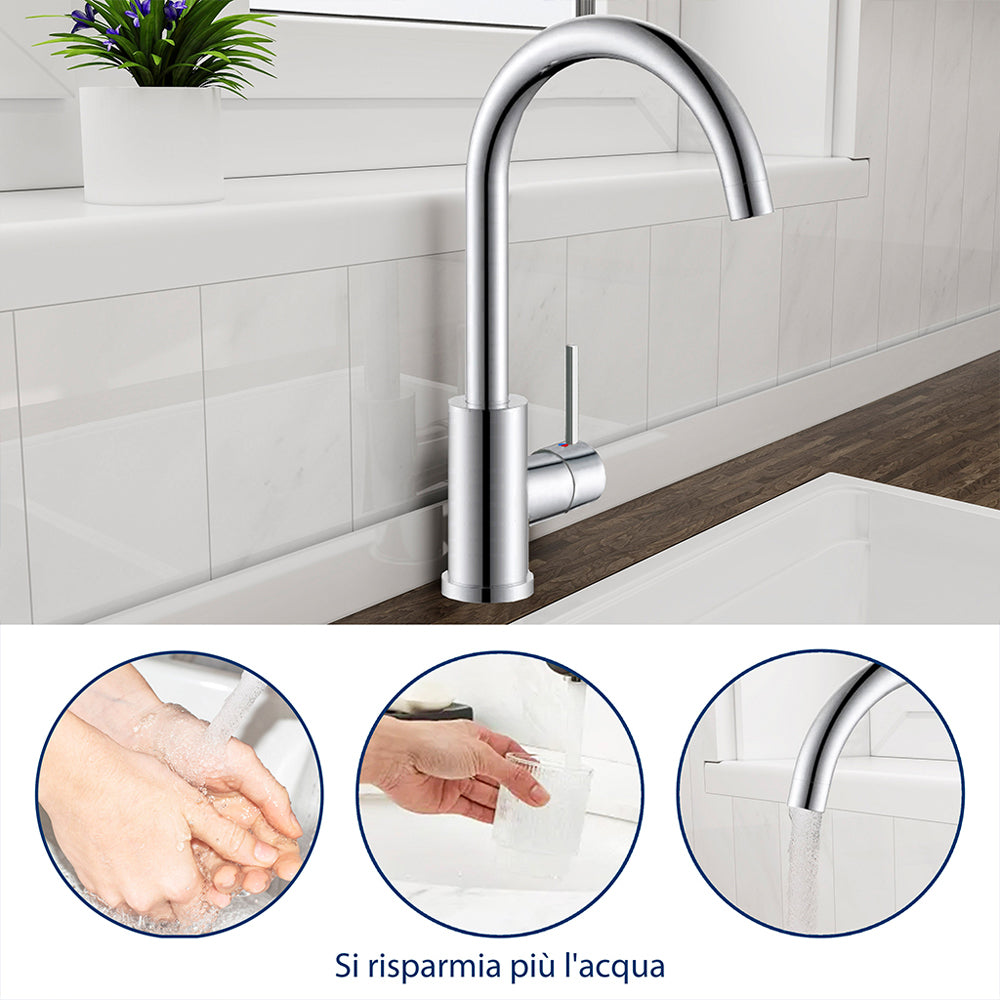 Rubinetto da Cucina, Miscelatore Monocomando per Lavello, Miscelatore Monocomando per Lavello in Acciaio Inox, Ruotabile di 360°