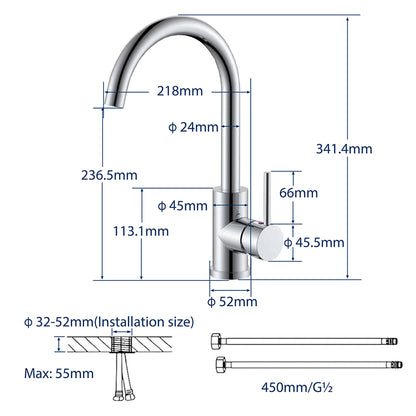 Rubinetto da Cucina, Miscelatore Monocomando per Lavello, Miscelatore Monocomando per Lavello in Acciaio Inox, Ruotabile di 360°