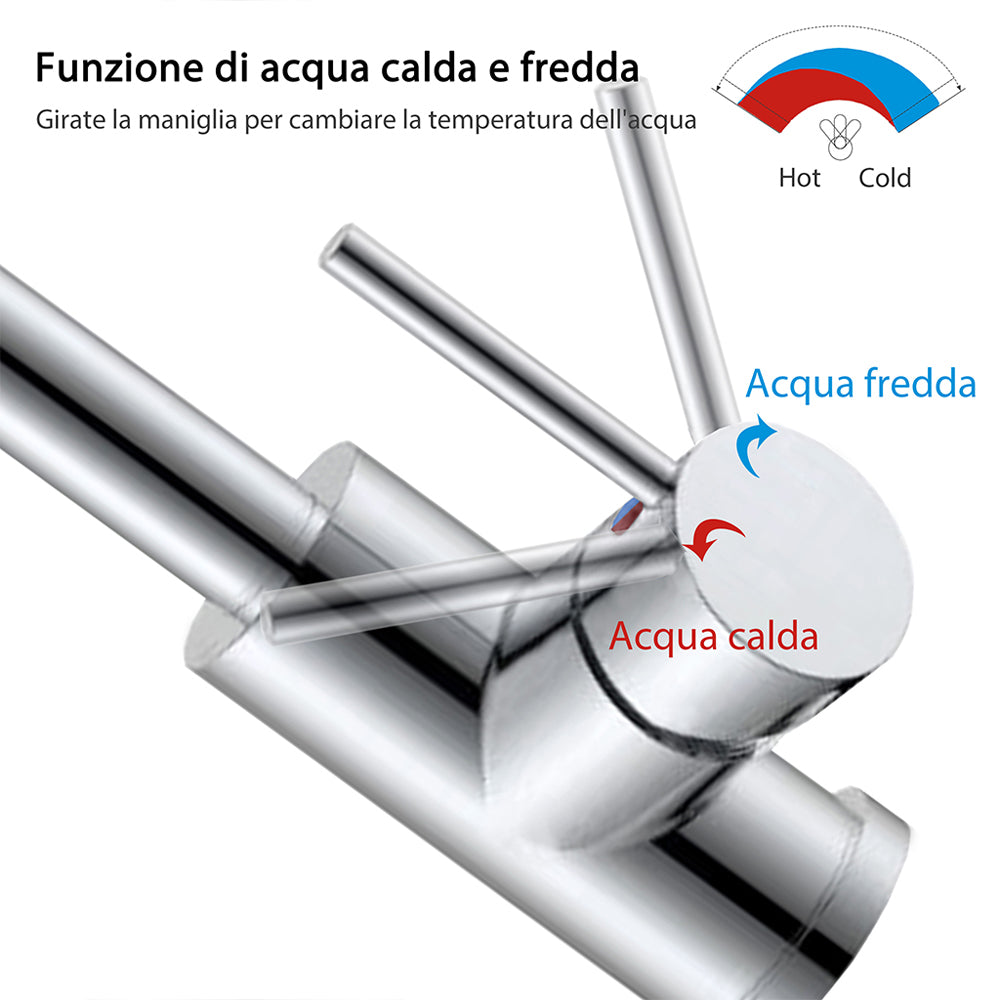 Rubinetto da Cucina, Miscelatore Monocomando per Lavello, Miscelatore Monocomando per Lavello in Acciaio Inox, Ruotabile di 360°
