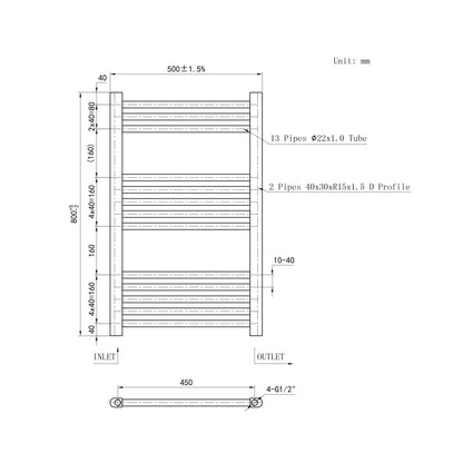 Termoarredo Bagno Scaldasalviette Acciaio Radiatore Calorifero Termosifone Bianco Lucido 800MM 500MM
