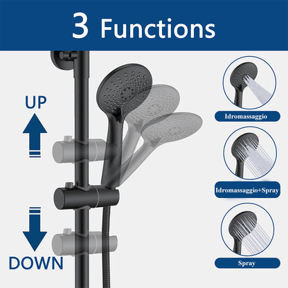 AICA Colonna Doccia con Miscelatore Termostatico, Set Doccia Completo, Rubinetto Doccia, Soffione Doccia Quadrato in Acciaio Inox, Altezza Regolabile, Matt Black / Cromato