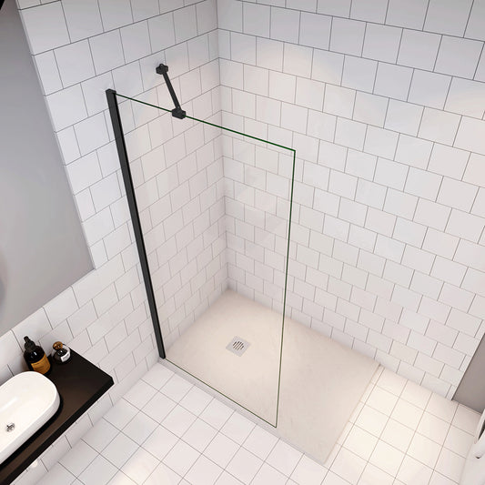 Parete Fissa Doccia Walk In Nero Opaco 190cm Vetro Temperato Trasparente Anticalcare 6mm con Barra Stabilizzatrice A - Lunghezza 45cm, Adatta per il vetro in spessore 6-8mm Nero Opaco