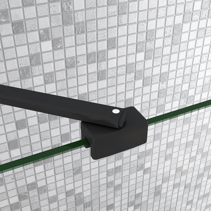 Parete Fissa Doccia Walk In Nero Opaco 190cm Vetro Temperato Trasparente Anticalcare 6mm con Barra Stabilizzatrice