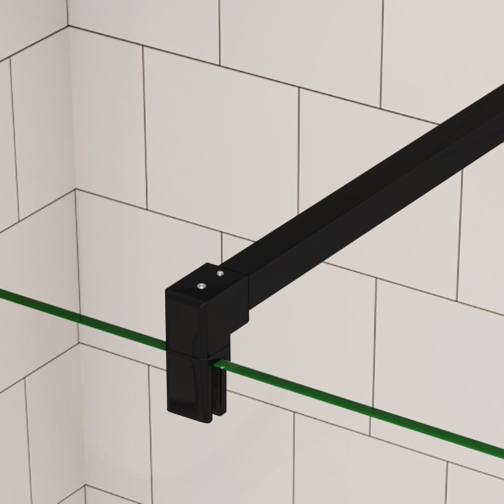 Parete Fissa Doccia Walk In Vetro Temperato Trasparente Anticalcare 6mm con Barra Stabilizzatrice Nero Opaco