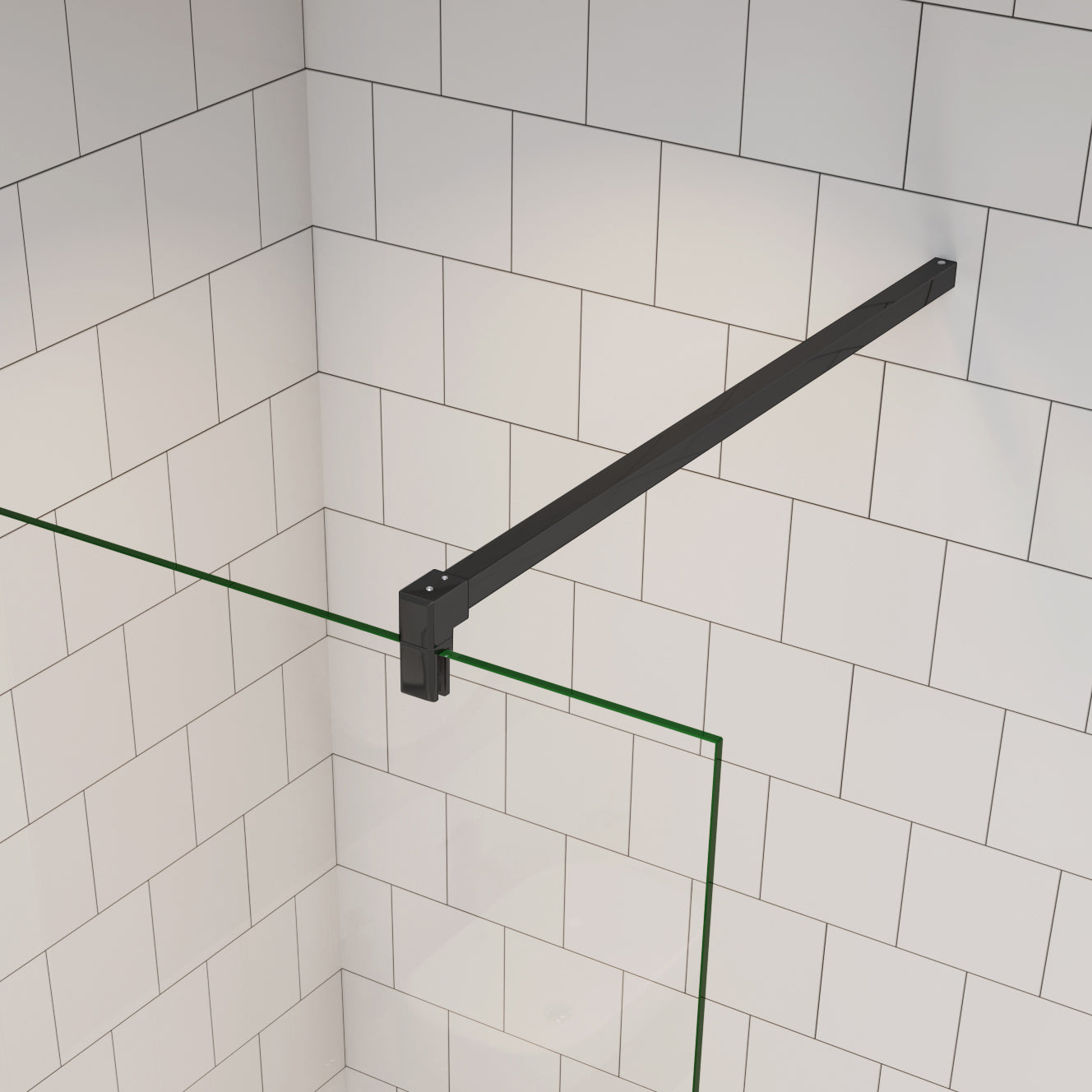 Parete Fissa Doccia Walk In Vetro Temperato Trasparente Anticalcare 6mm con Barra Stabilizzatrice Nero Opaco