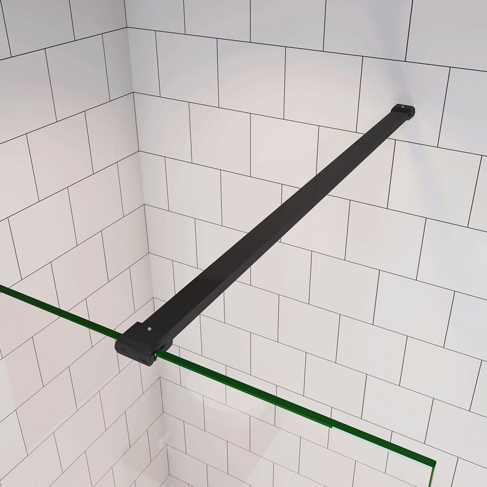 Parete Fissa Doccia Walk In Vetro Temperato Trasparente Anticalcare 6mm con Barra Stabilizzatrice Nero Opaco