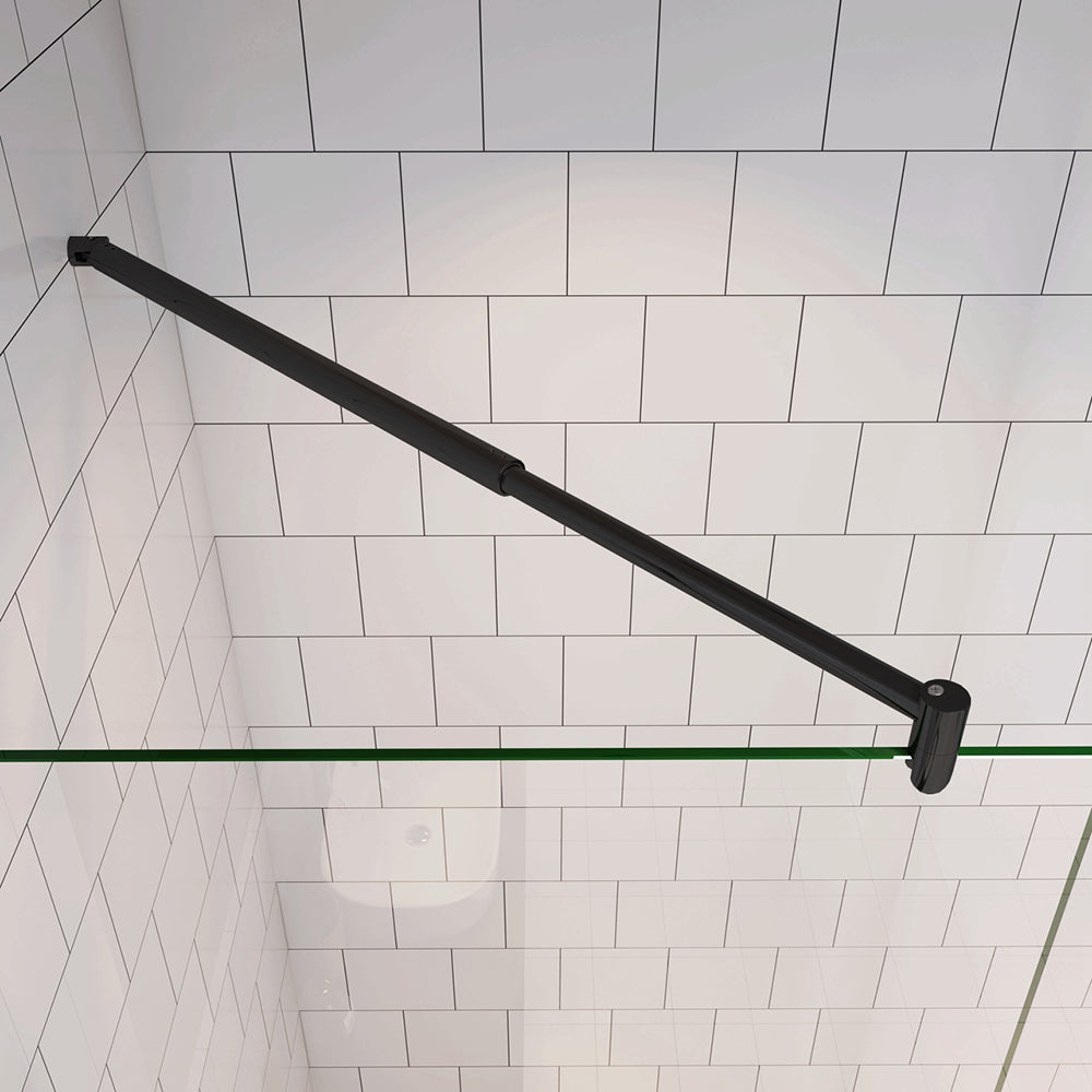 Parete Fissa Doccia Walk In Vetro Temperato Trasparente Anticalcare 6mm con Barra Stabilizzatrice Nero Opaco