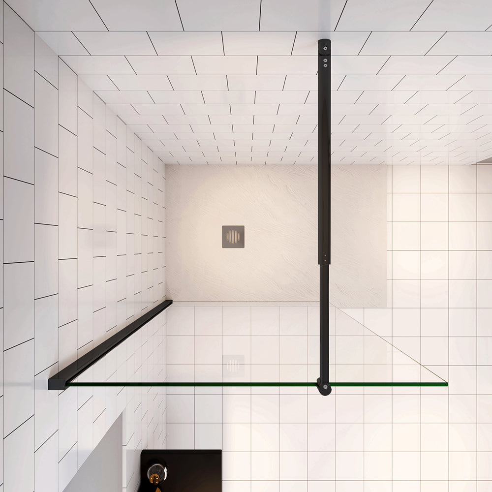 Parete Fissa Doccia Walk In Vetro Temperato Trasparente Anticalcare 6mm con Barra Stabilizzatrice Nero Opaco