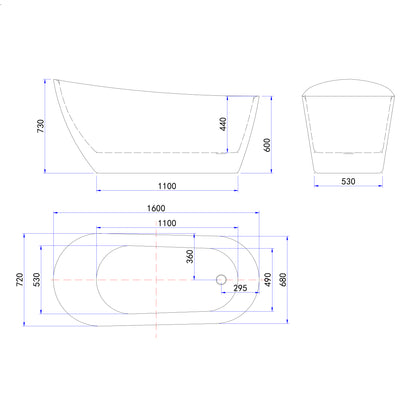 Vasca da Bagno a Isola Freestanding in Acrilico da 160x72x73 cm/170x78x73, Colore Bianco, Forma di Ovale Irregolare