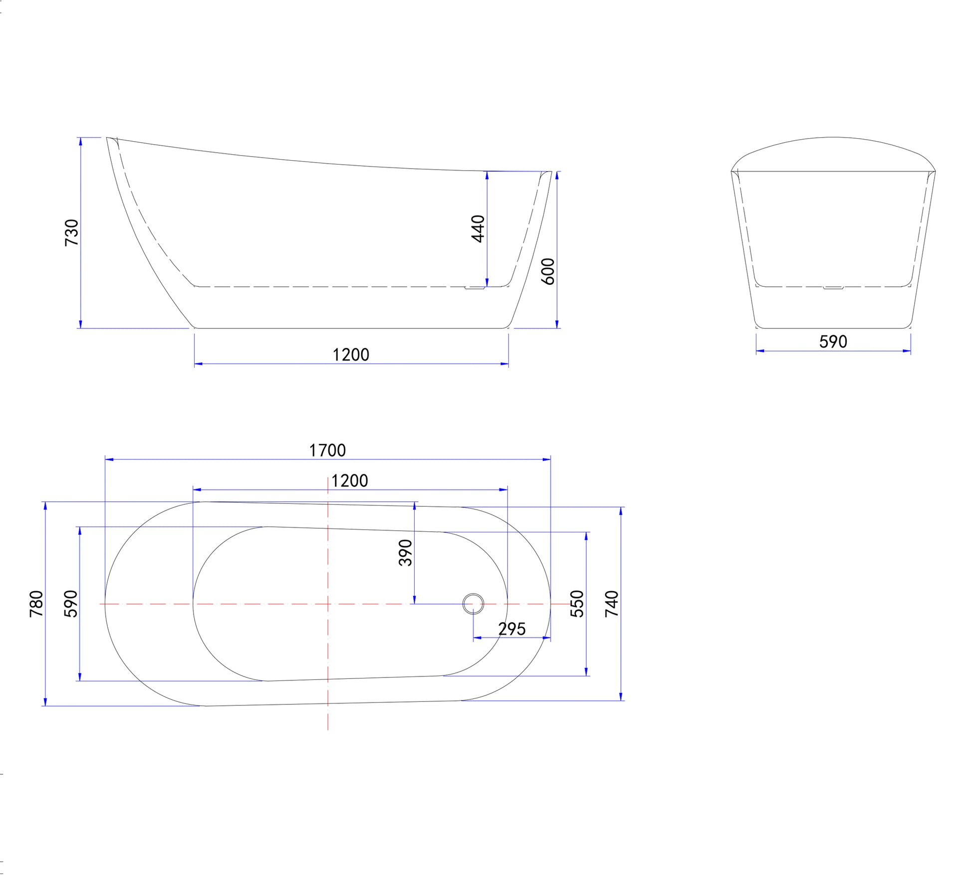 Vasca da Bagno a Isola Freestanding in Acrilico da 160x72x73 cm/170x78x73, Colore Bianco, Forma di Ovale Irregolare