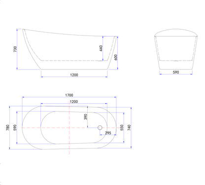 Vasca da Bagno a Isola Freestanding in Acrilico da 160x72x73 cm/170x78x73, Colore Bianco, Forma di Ovale Irregolare