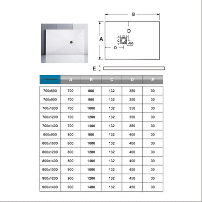 Piatto Doccia Bianco in Marmo Resina Mista Effetto Ardesia Ruvido Piletta e Tubo inclusi Spessore di 3cm Ultraslim