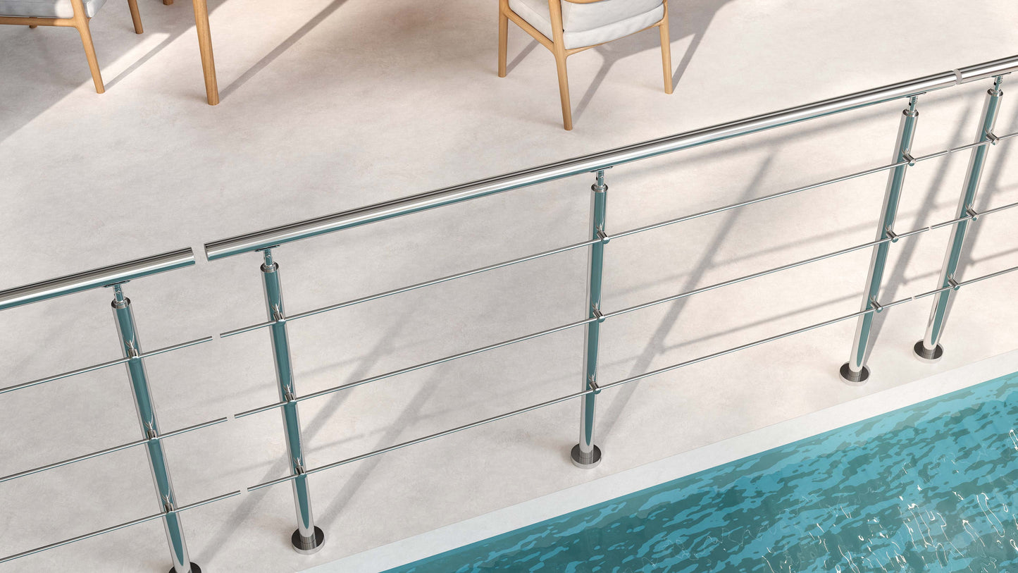 Balaustra Ringhiera Corrimano in acciaio inox 304 spazzolato 3 barre trasversali