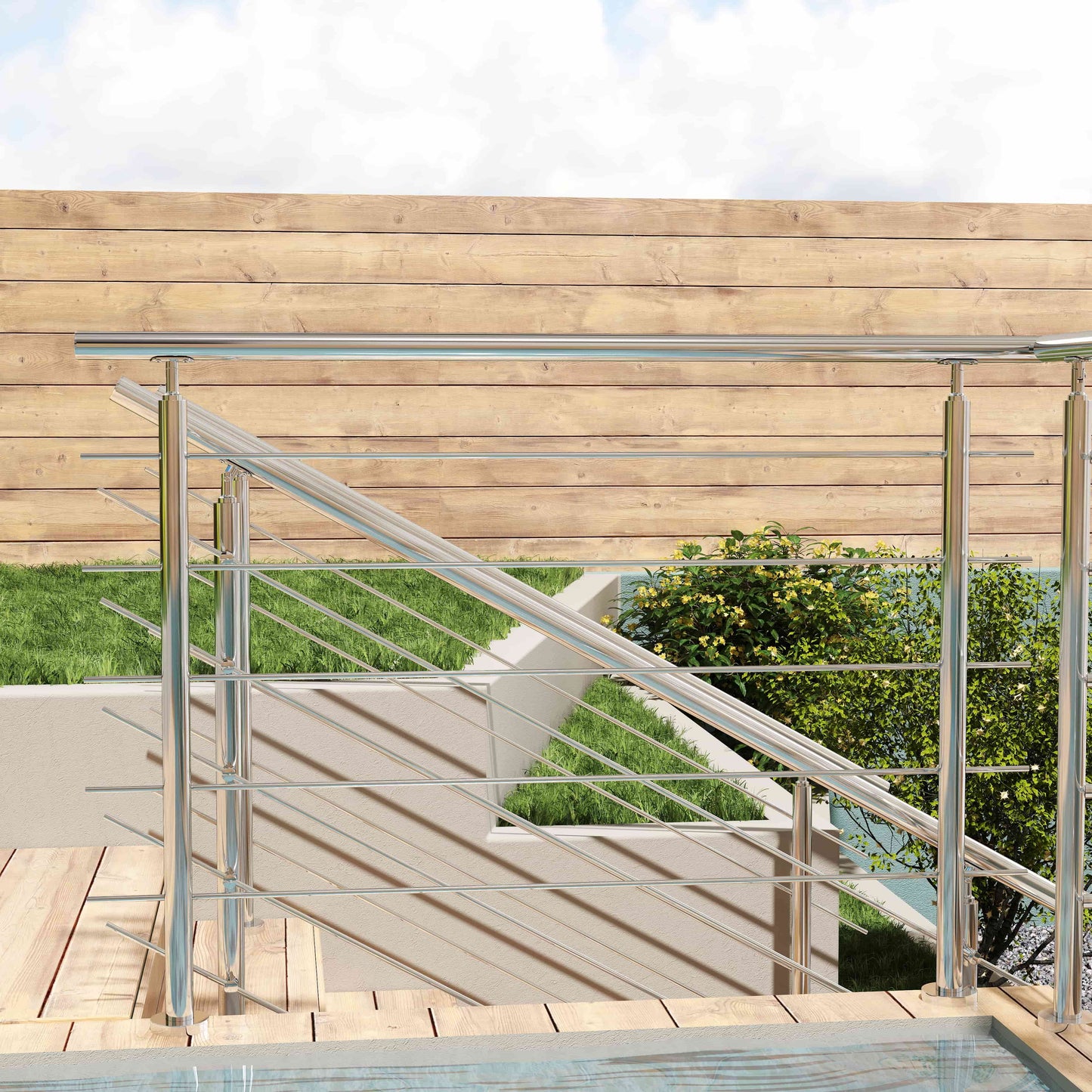 Balaustra Ringhiera Corrimano in acciaio inox 304 spazzolato 5 barre trasversali