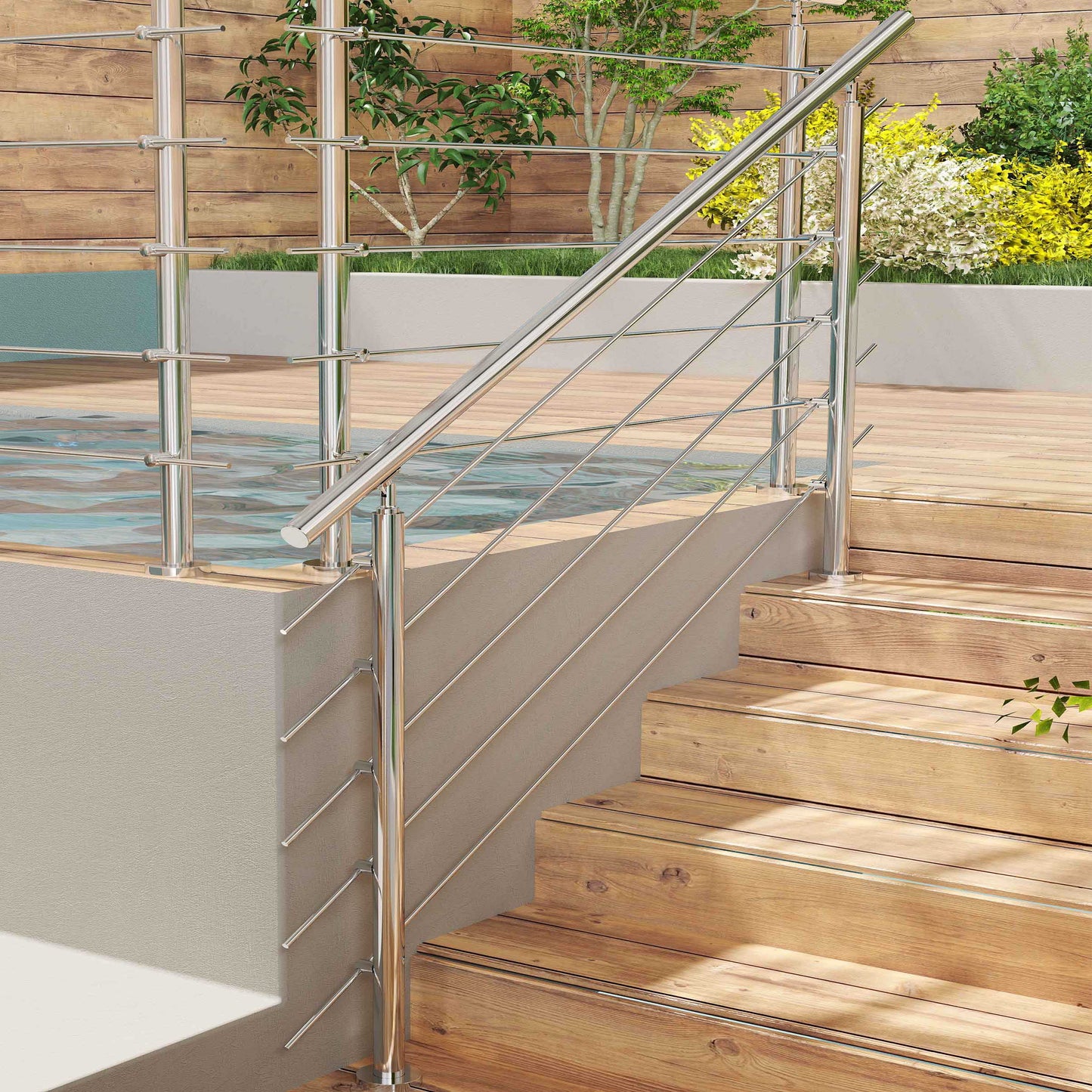 Balaustra Ringhiera Corrimano in acciaio inox 304 spazzolato 5 barre trasversali