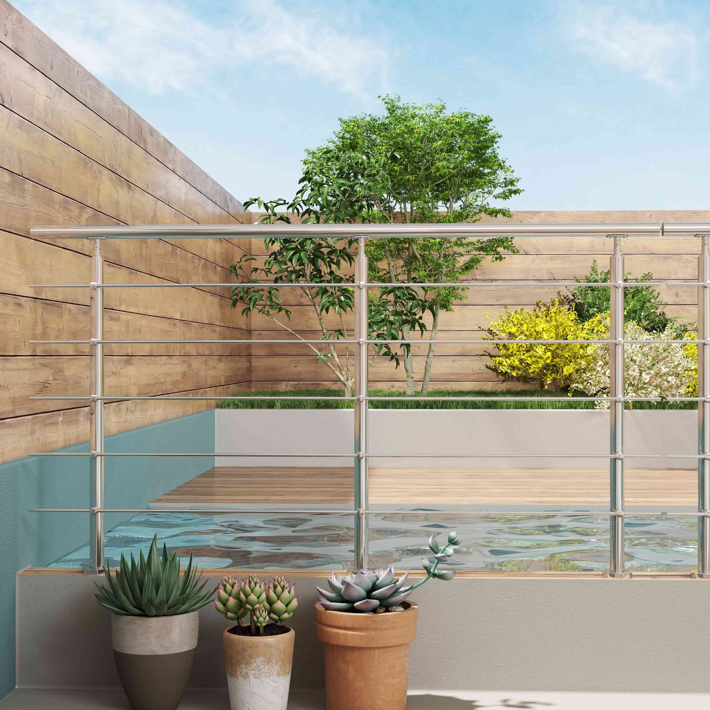 Balaustra Ringhiera Corrimano in acciaio inox 304 spazzolato 5 barre trasversali