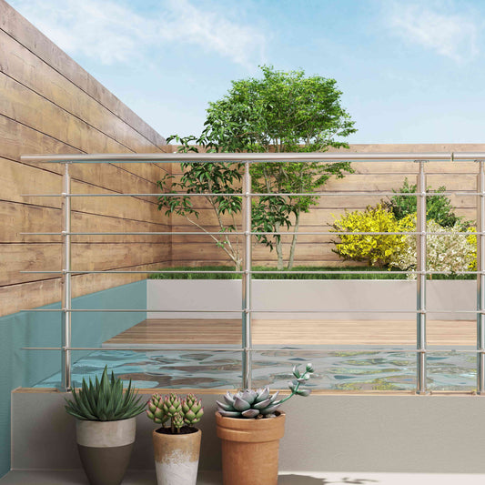 Balaustra Ringhiera Corrimano in acciaio inox 304 spazzolato 5 barre trasversali