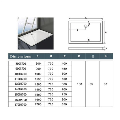 Aica Piatto Doccia Rettangolare Bianco Lucido Antiscivolo Antibatterico Ultraslim 3cm In Marmo e Resina Mista Dimensioni Multiple