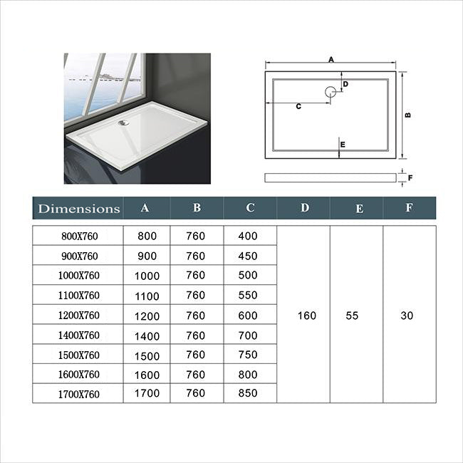 Aica Piatto Doccia Quadrato/Rettangolare Dimensioni Multiple In Marmo Minerale e Resina Mista Ultra Sottile Bianco Lucido Antiscivolo Antibatterico