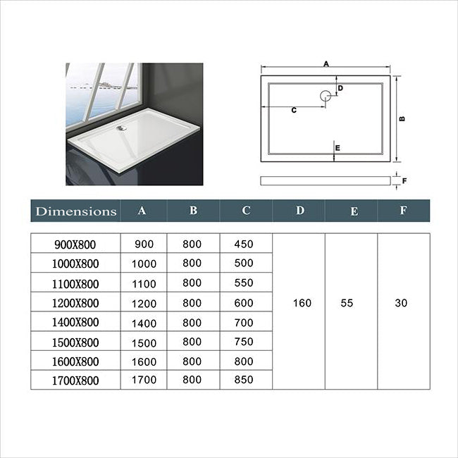 Aica Piatto Doccia Quadrato/Rettangolare Dimensioni Multiple In Marmo Minerale e Resina Mista Ultra Sottile Bianco Lucido Antiscivolo Antibatterico