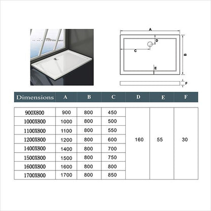Aica Piatto Doccia Quadrato/Rettangolare Dimensioni Multiple In Marmo Minerale e Resina Mista Ultra Sottile Bianco Lucido Antiscivolo Antibatterico
