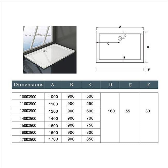 Aica Piatto Doccia Quadrato/Rettangolare Dimensioni Multiple In Marmo Minerale e Resina Mista Ultra Sottile Bianco Lucido Antiscivolo Antibatterico