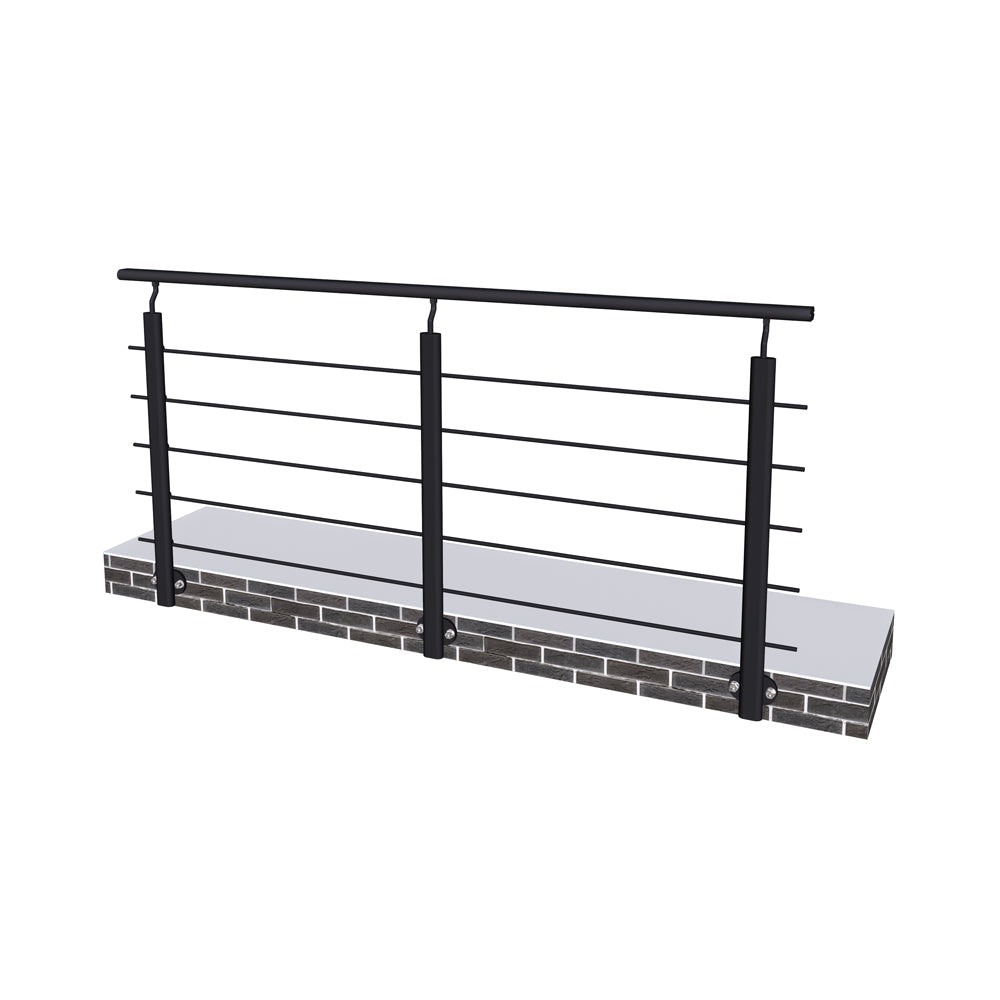 Ringhiera Parapetto in Alluminio Argento o Nero Opaco 200x100cm per interni ed esterni a Fissaggio a Parete Nero Opaco - Consegna gratuita