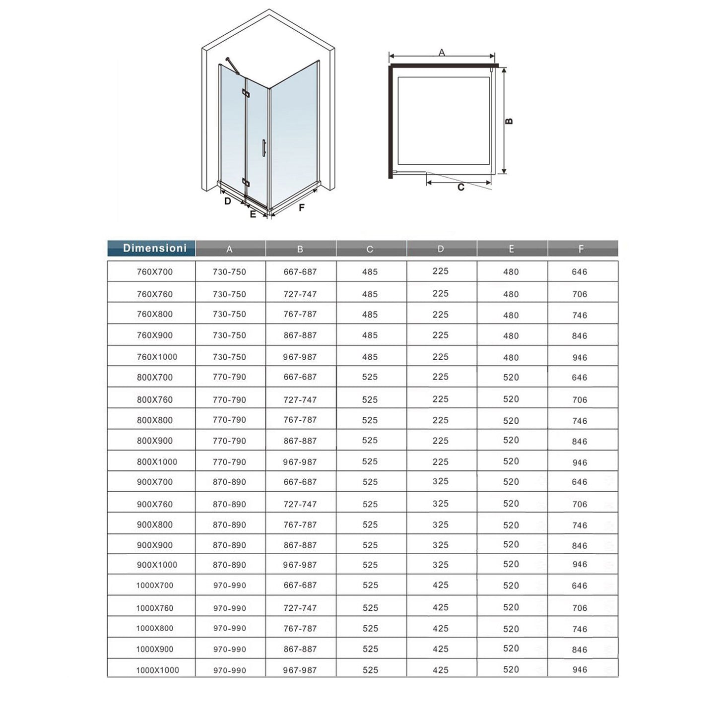 Aica 195cm Box Doccia Angolare Porta Battente Più Parete Fissa Vetro 6 mm Temperato Anticalcare Trasparente Telaio Cromo Lucido