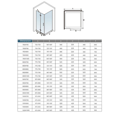 Aica 195 cm Box Doccia Angolare Porta Battente Vetro 6mm Temperato Anticalcare Trasparente con Parete Fissa con 2 Barre Stabilizzatrici Cromo Lucido